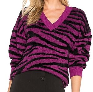 L'Academie The Tiger Sweater In Magenta and Black V-Neck XXS